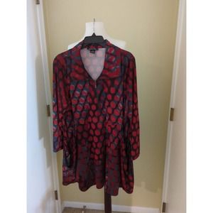 Michael Tyler Womans Tunic Top Red Multicolor Lg. Sleeve Size LG